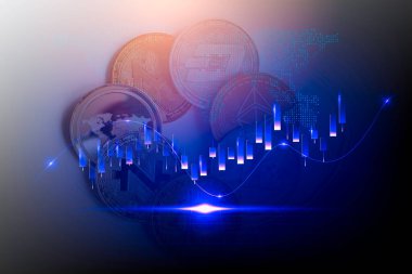 Modern bir takas yöntemi. Bitcoin küresel ekonomi piyasasında uygun bir ödemedir. Sanal dijital para birimi ve finansal yatırım ticaret kavramı. Altın bitcoin arka planına sahip soyut kripto para birimi.