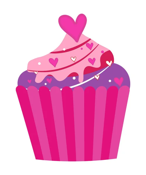 San Valentín Cupcake Icono Con Corazones — Vector de stock