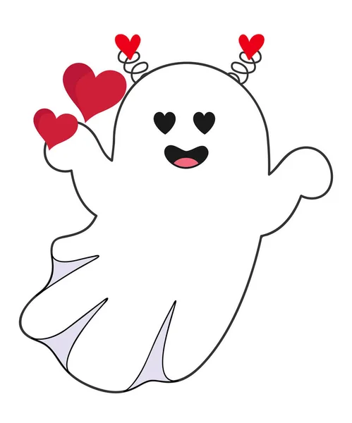 Fantasma Retro San Valentín Con Corazón — Vector de stock