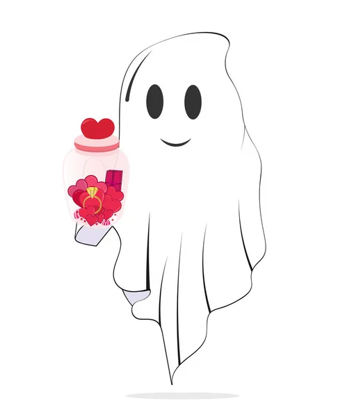 Fantasma Retro San Valentín Con Corazón — Archivo Imágenes Vectoriales