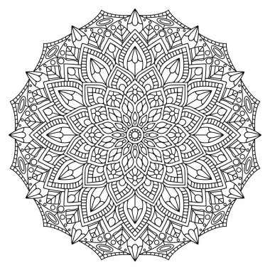 Decorative monochrome ethnic mandala pattern coloring book page for adults