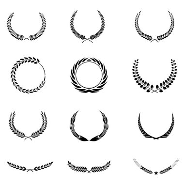 Farklı dekoratif elementler kümesi siyah siluet vektör illüstrasyonu