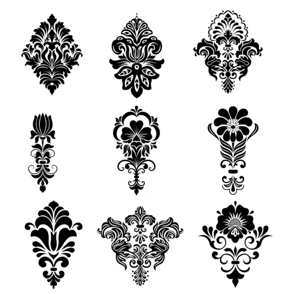 Ensemble Différents Ornements Floraux Silhouette Illustration Vectorielle — Image vectorielle
