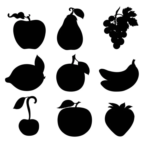 stock vector Set of different fruits silhouette vector illustration