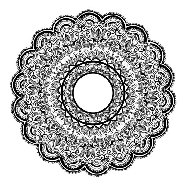 Чорно Білий Орнамент Круглий Мереживо Дамаском — стоковий вектор