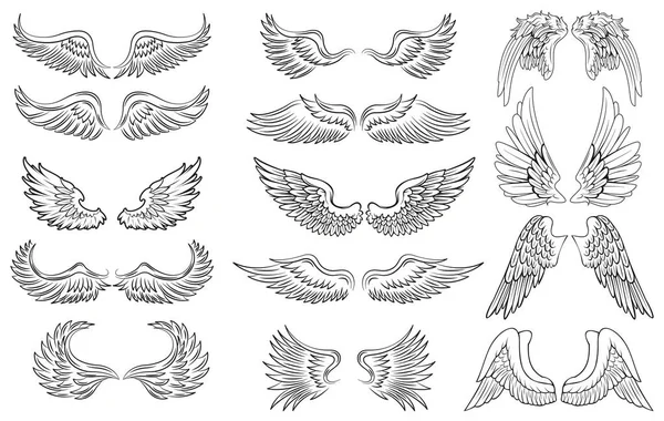 Ensemble Icônes Black White Wings Des Ailes Ange Des Ailes — Image vectorielle