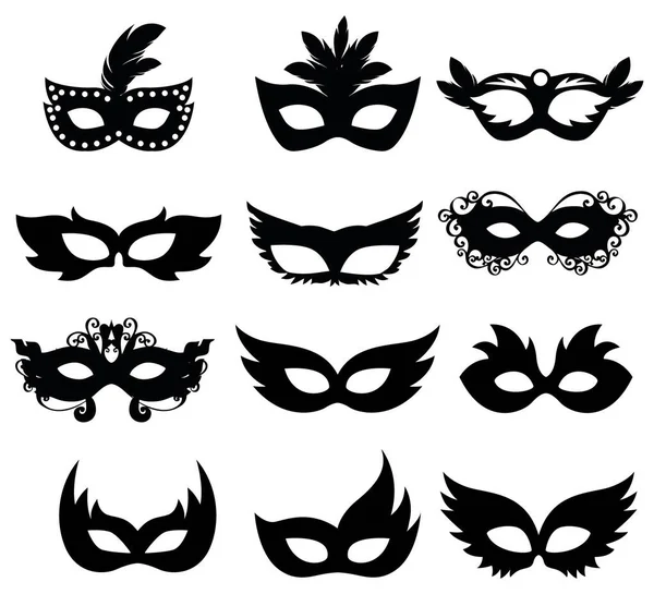 Masquerade Ball Silhouette Masks Vector — Stock Vector