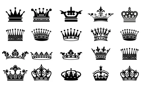 Reale Corona Regina Principessa Tiara Diadema Principe Corone Silhouette Logo — Vettoriale Stock