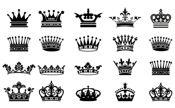 Royal king crown queen princess tiara diadem prince crowns silhouette logo vector illustration 