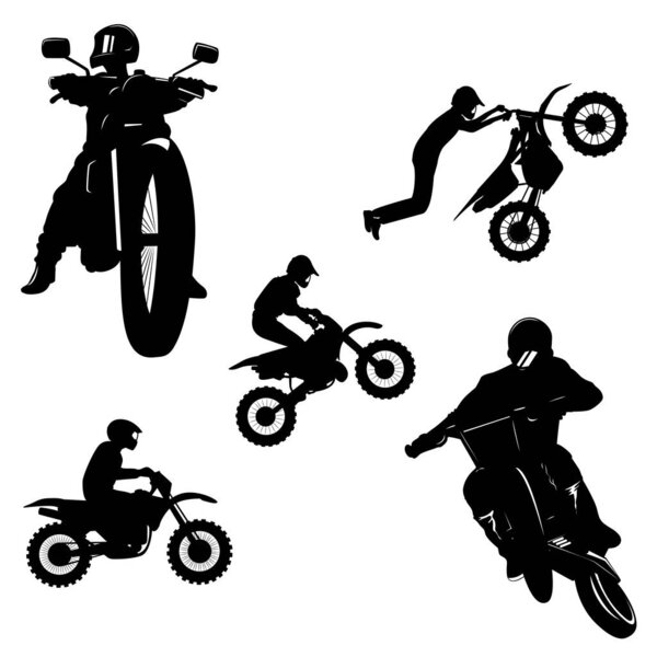 Jumping motocross action illustration vector set