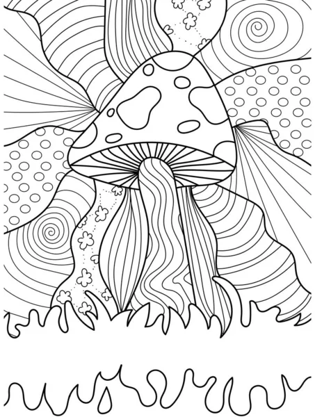 キノコのぬりえページブック大人のためのベクトルイラスト — ストックベクタ