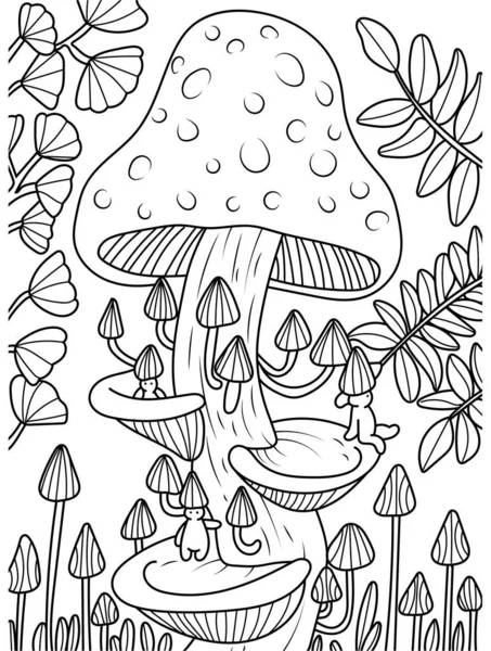 Mushroom Coloring Page Book Adults Vector Illustration — Stock Vector