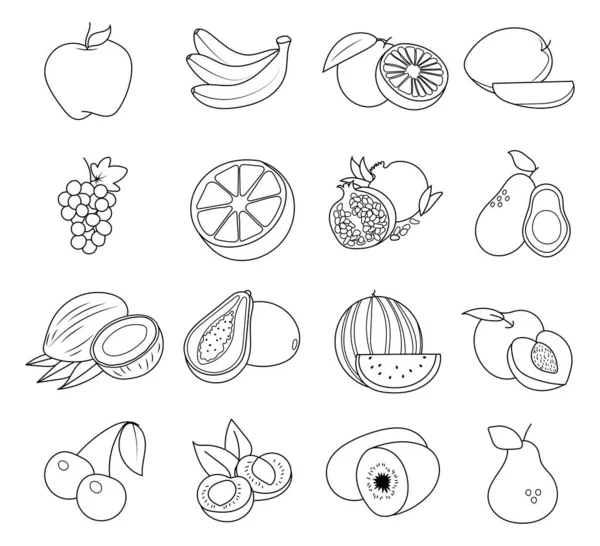 Doodle Contour Icône Fruits Mis Isolé Sur Fond Blanc Cadre — Image vectorielle