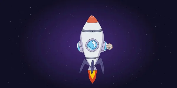 Cohete Dibujado Mano Sobre Fondo Púrpura Cielo Estrellado Ilustraciones Vectoriales — Vector de stock