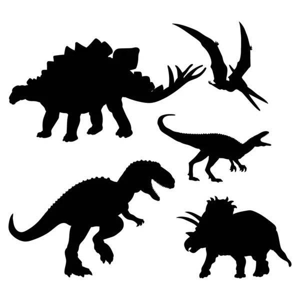 Ensemble Dinosaure Rex Stegosaurus Raptor Triceratops Pterodactyl Illustrations Vectorielles — Image vectorielle