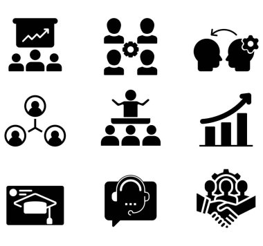  Eğitim, koçluk, akıl hocalığı, eğitim, toplantı, konferans, takım çalışması ile ilgili 9 simge