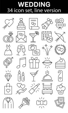 Set of outline wedding icons. Minimalist thin linear web icons bundle. vector illustration.