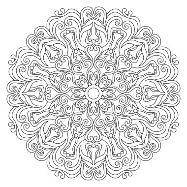 Çizilmiş mandala, siyah ve beyaz vektör 