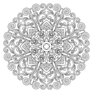Çizilmiş mandala, siyah ve beyaz vektör 