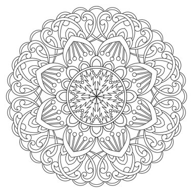 Çizilmiş mandala, siyah ve beyaz vektör 