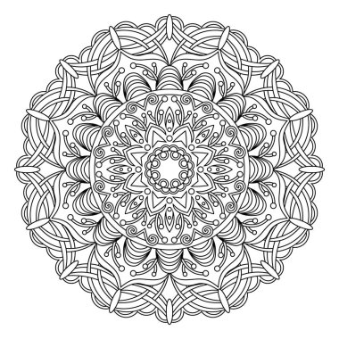 Çizilmiş mandala, siyah ve beyaz vektör 