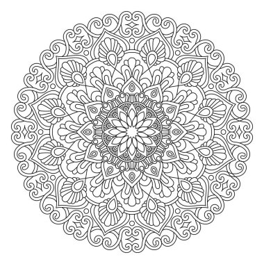 Çizilmiş mandala, siyah ve beyaz vektör 