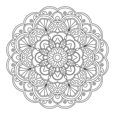 Çizilmiş mandala, siyah ve beyaz vektör 