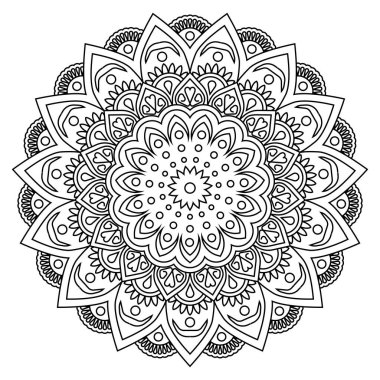 Çizilmiş mandala, siyah ve beyaz vektör 