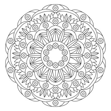 Çizilmiş mandala, siyah ve beyaz vektör 