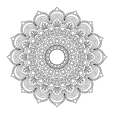 Çizilmiş mandala, siyah ve beyaz vektör 