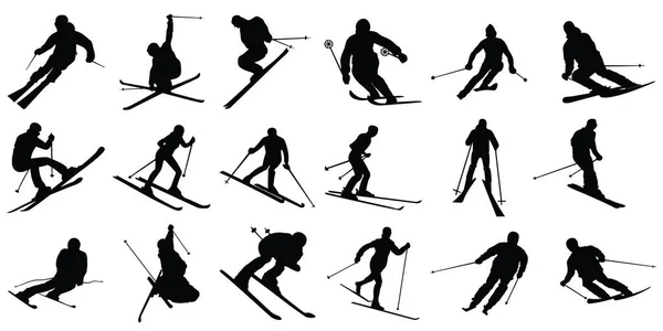 Ensemble Silhouettes Ski Isolées Sur Fond Blanc — Image vectorielle