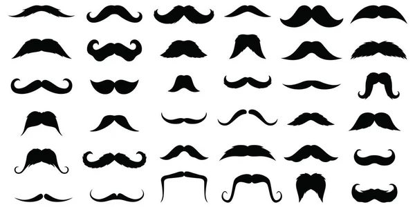 Big Set Mustache Silhouettes Isolated White Background — Stock Vector