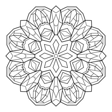 Birçok doğrusal geometrik desenli özetlenmiş mandala, yetişkinler için zen renk sayfası