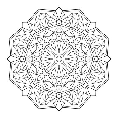 Birçok doğrusal geometrik desenli özetlenmiş mandala, yetişkinler için zen renk sayfası