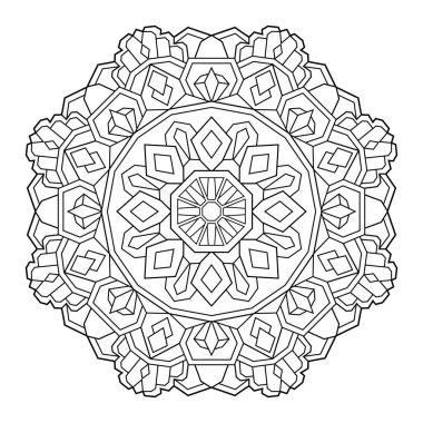 Birçok doğrusal geometrik desenli özetlenmiş mandala, yetişkinler için zen renk sayfası