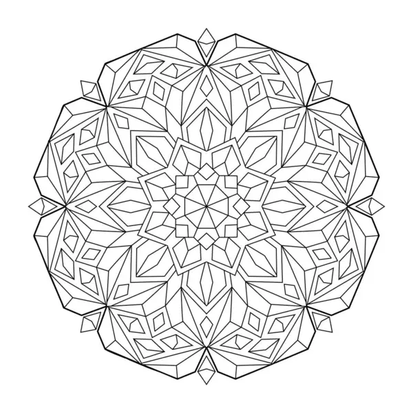 Outlined Mandala Many Linear Geometric Patterns Zen Coloring Page Adults — Stock Vector