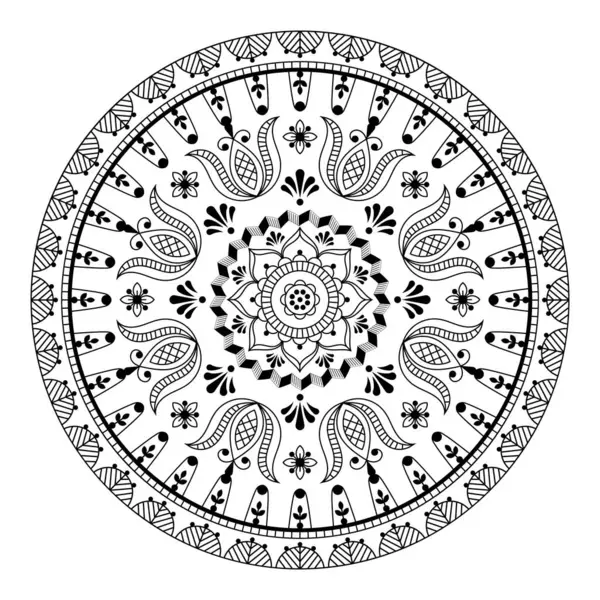 Mandala Floral Scandinave Vecteur Contour Isolé Sur Fond Blanc — Image vectorielle
