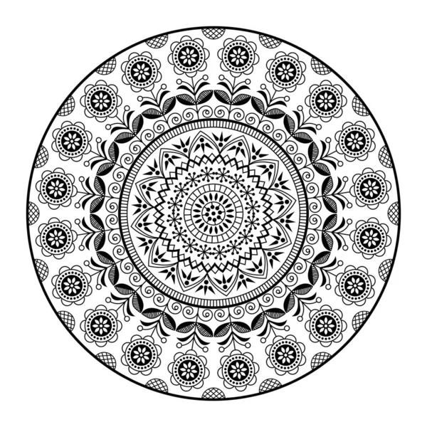 Disegno Mandala Floreale Scandinavo Vettore Delineato Isolato Sfondo Bianco — Vettoriale Stock