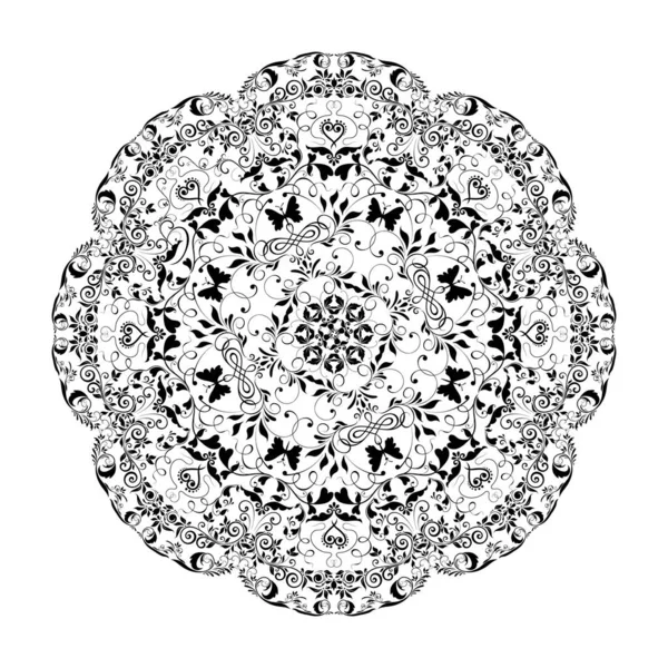Zwart Wit Bloemen Mandala Geïsoleerde Vector Witte Achtergrond — Stockvector