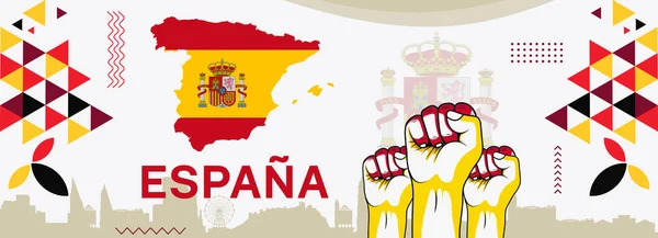Mapa Espanha Com Tipografia Tema Cor Amarela Vermelha Espana Espania —  Vetores de Stock