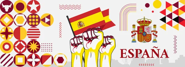 Mapa Hiszpanii Typografią Czerwony Żółty Kolor Tematu Espana Czyli Kamerka — Wektor stockowy