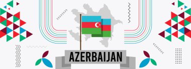 Azerbaycan ulusal bayrak veya kartı Azerbaycan haritası, soyut retro modern geometrik tasarım bayrak rengi temalı arka plan