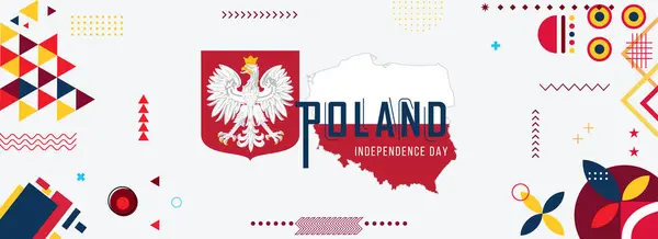 Polonya Ulusal Bayrak Bayrak Tasarımı. Flag temalı grafik sanat web arkaplanı. Soyut kutlama geometrik dekorasyon vektör çizimi