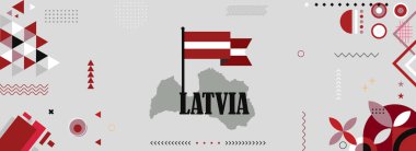 Map and flag of Latvia for national or independance day banner with raised hands or fists., flag colors theme background and geometric abstract retro modern colorfull design  clipart