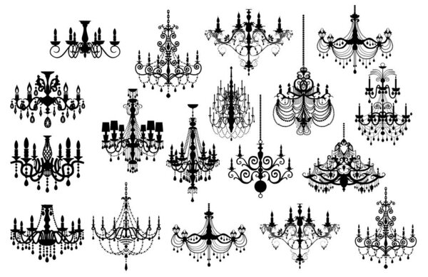 Set of different chandelier  silhouette. isolated vector illustration