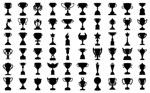 Set of trophy cup silhouettes. Isolated vector illustrations on white background