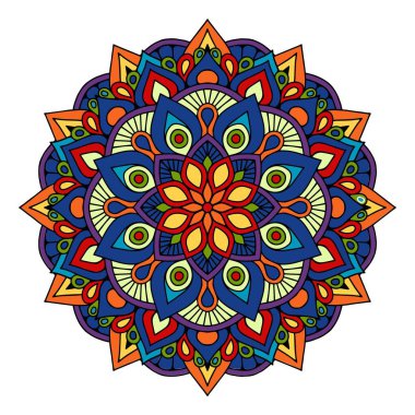 Beyaz arkaplanda izole edilmiş renkli mandala vektör çizimi 
