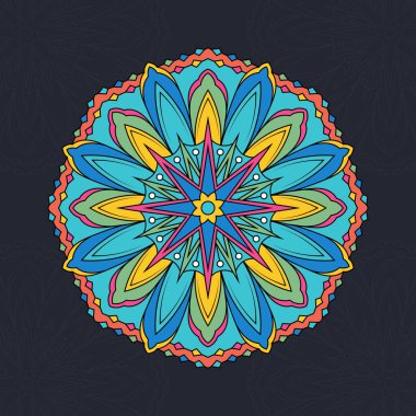 Yuvarlak çiçekli mandala vektör çizimi