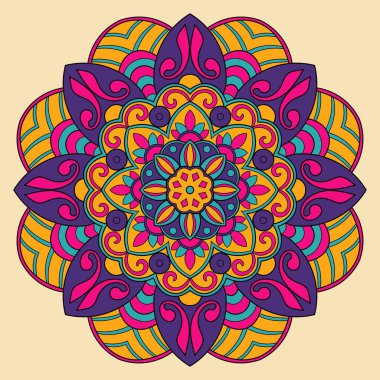 çiçek yuvarlak süslemeli geometrik altlık deseni, Mandala vektör illüstrasyonu