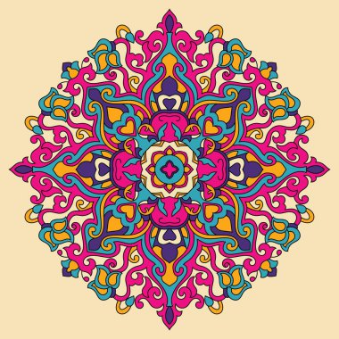 Renkli çiçek mandala arka planı. Vektör el karalama sanatı. Dekoratif çiçek. Boyama kitabı sayfası. Vektör Yanlısı